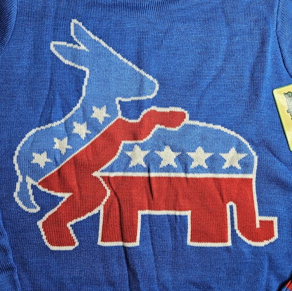 Tipsy Elves NEW Men's Humping Donkey Sweater Medium Elephant GOP Voter Red Blue - Picture 2 of 9